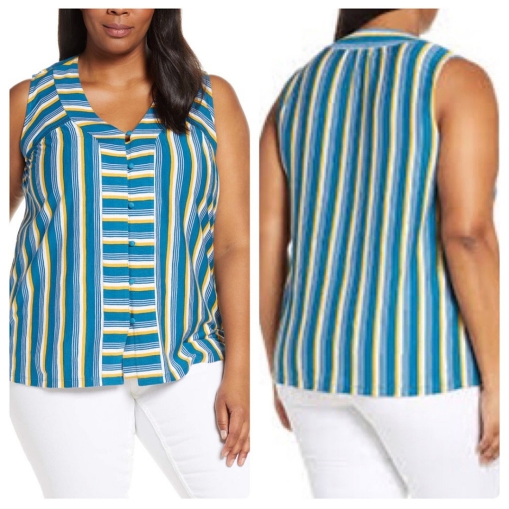NWT Caslon Striped Button Down Tank Top 2x Plus